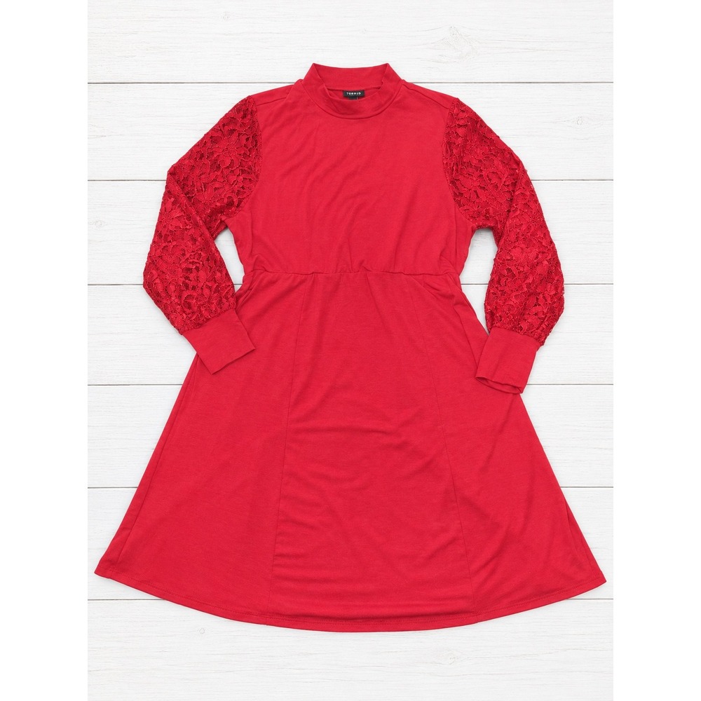 Torrid Red Lace Sleeve Mock Neck Skater Dress Plus Size Holiday Romantic 0 NWT